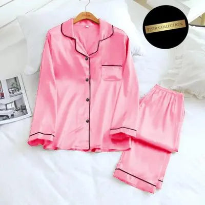 2 Pcs Women's Stitched Silk Plain Shirt And Trouser