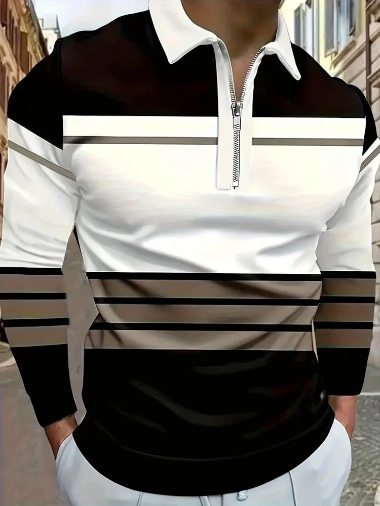 Men's Long Sleeved Polo Shirts Zipper Collar