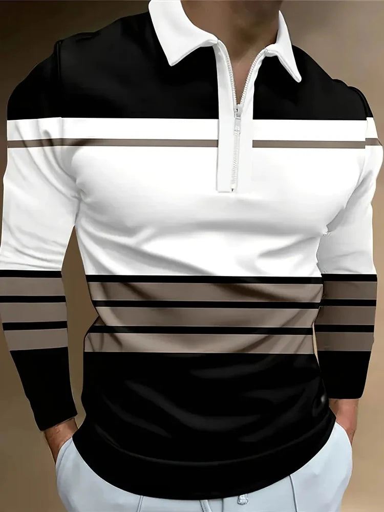 Men's Long Sleeved Polo Shirts Zipper Collar