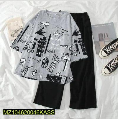 Women's Stitched Cotton Jersey Printed Night Suit