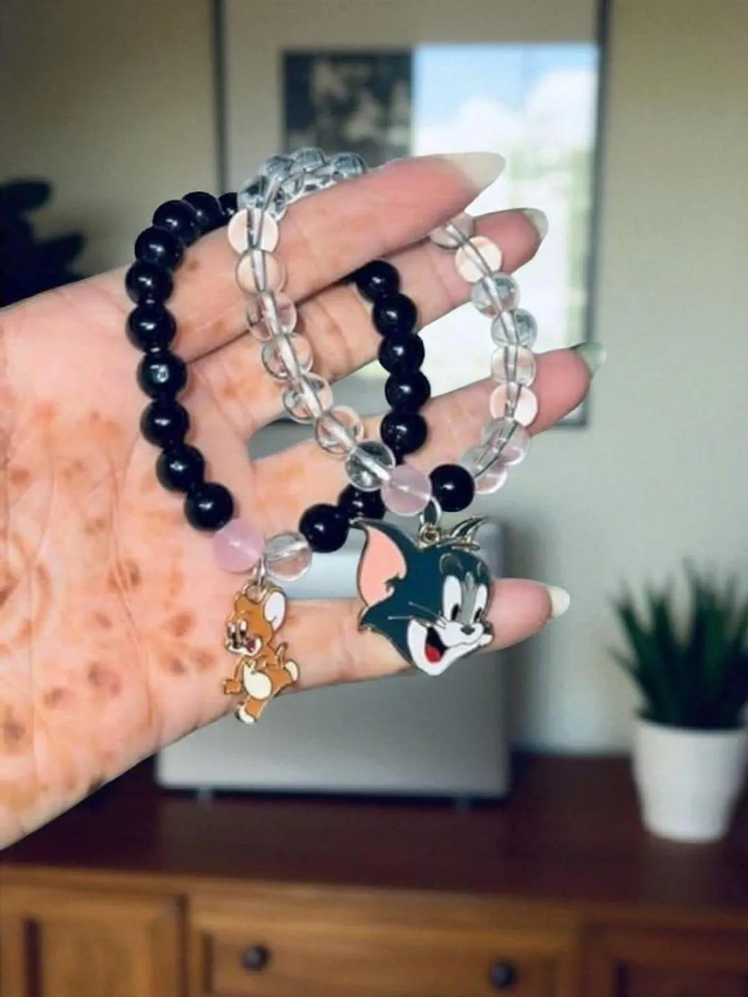 Adjustable Crystal Charms Hanging Bracelets - 2 Pcs Set for Unisex