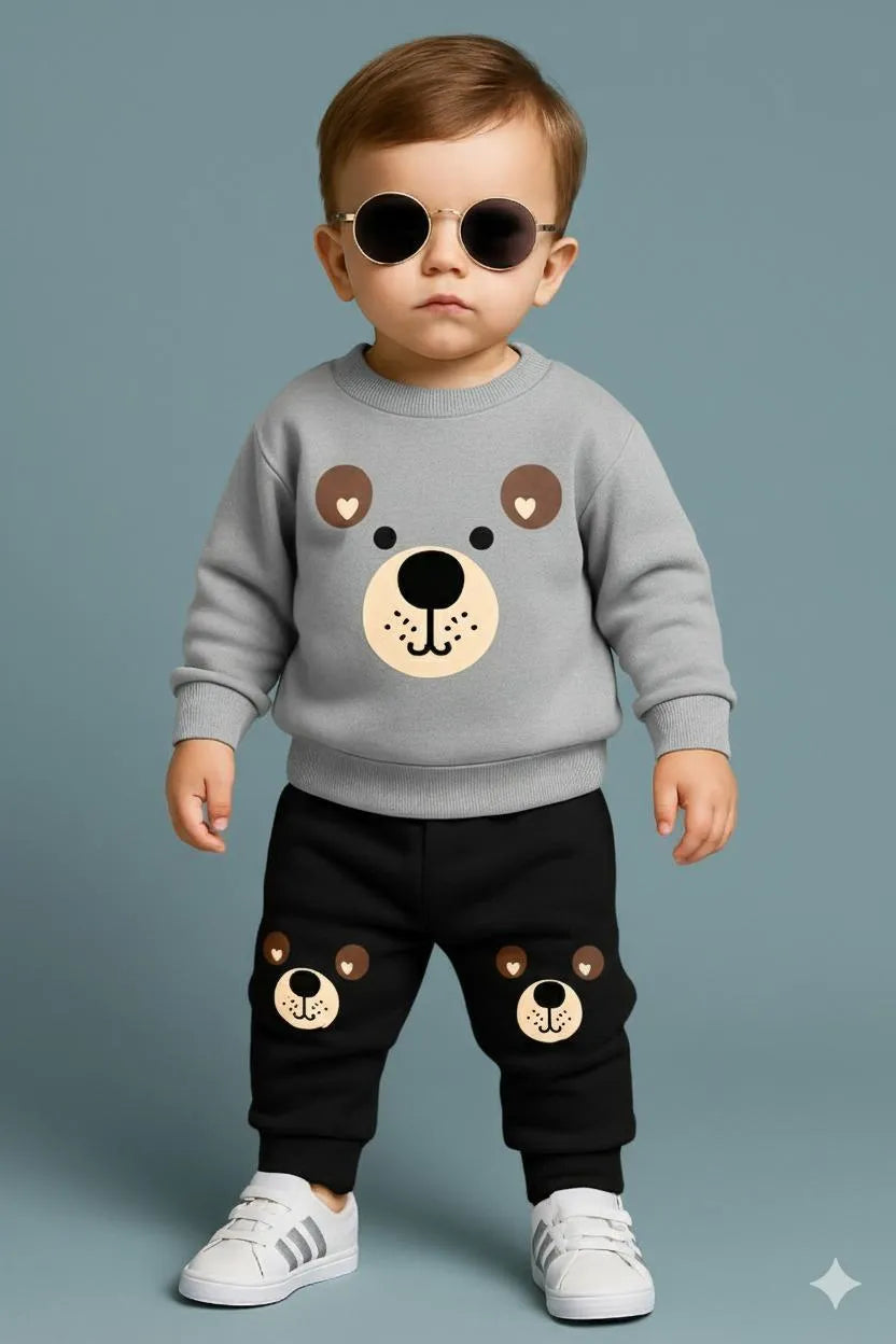 Stylish Printed Polyester 2 Pcs Tracksuit for Boys & Girls - Grey