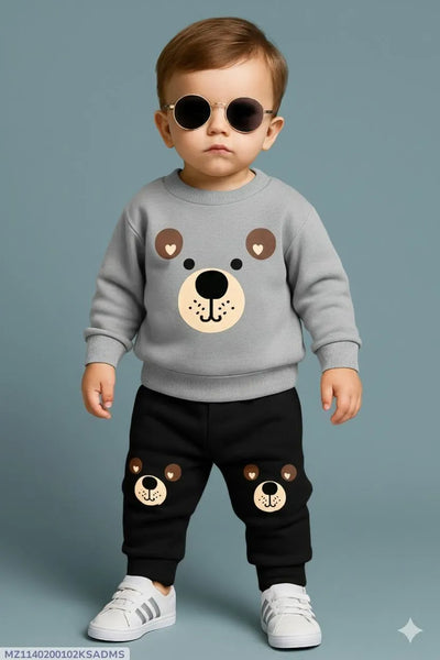 Stylish Printed Polyester 2 Pcs Tracksuit for Boys & Girls - Grey
