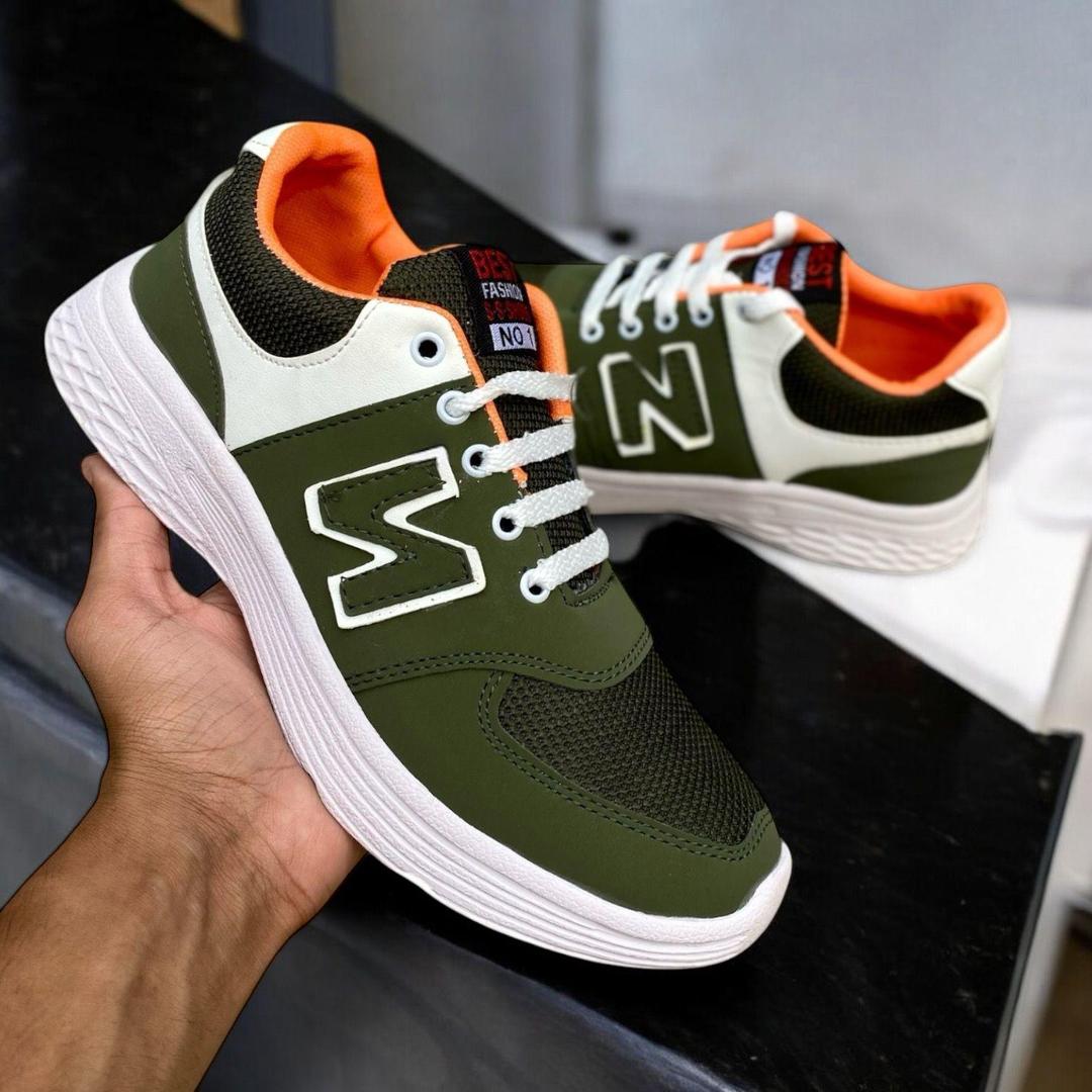 Men's Casual Green Sneakers - Comfortable Synthetic Leather Footwear