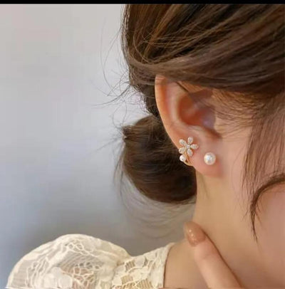 Flower Design Gold Plated Zircon Earrings