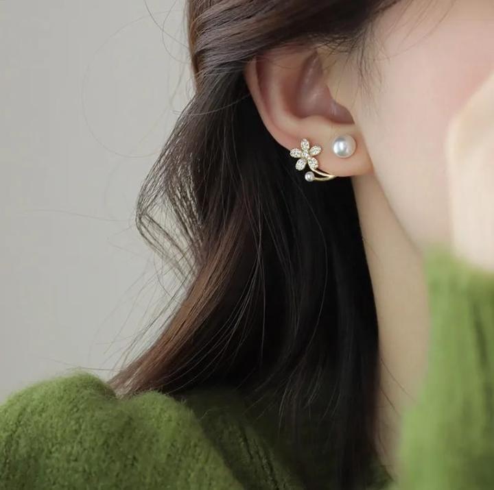 Flower Design Gold Plated Zircon Earrings