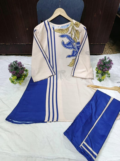2 Pcs Women's Stitched Swiss Lawn Printed Co-Ord Set