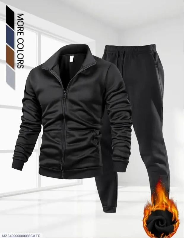 Fleece Plain Zipper Track Suit