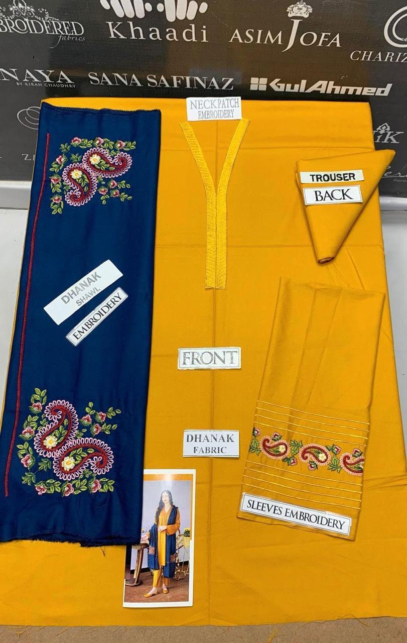 3 Pcs Women's Unstitched Dhanak Embroidered Suit