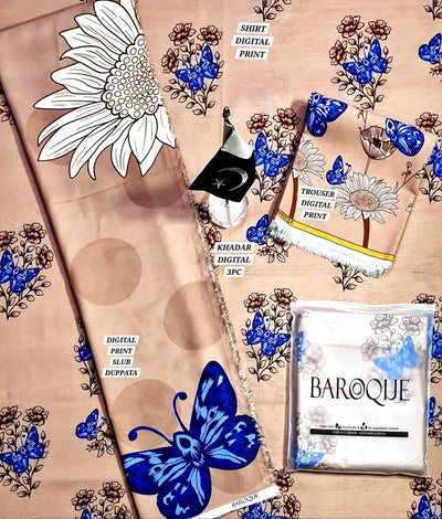 3 Pcs Women's Unstitched Khaddar Digital Print Suit