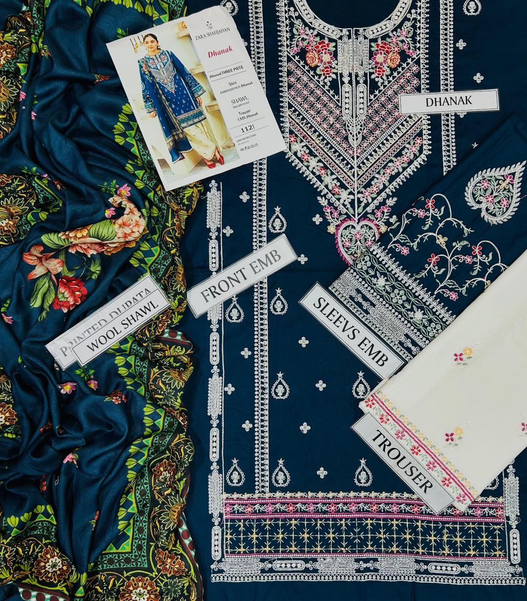 3 Pcs Women's Unstitched Embroidered Suit