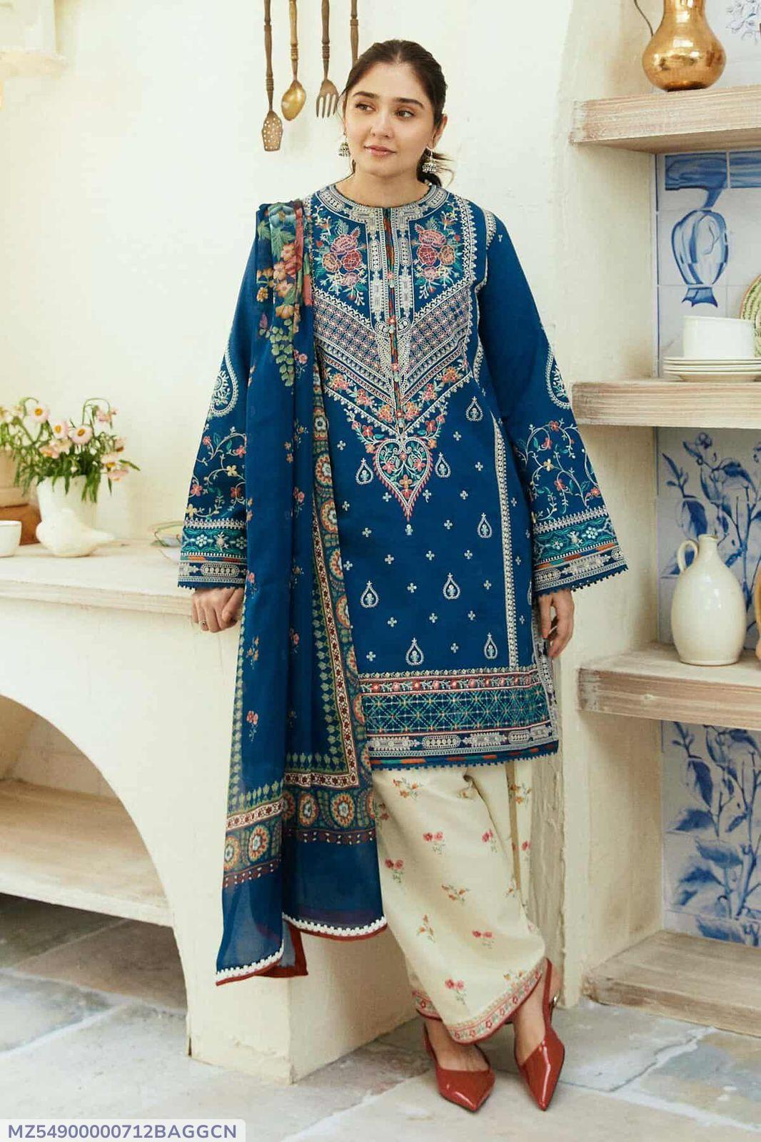 3 Pcs Women's Unstitched Embroidered Suit