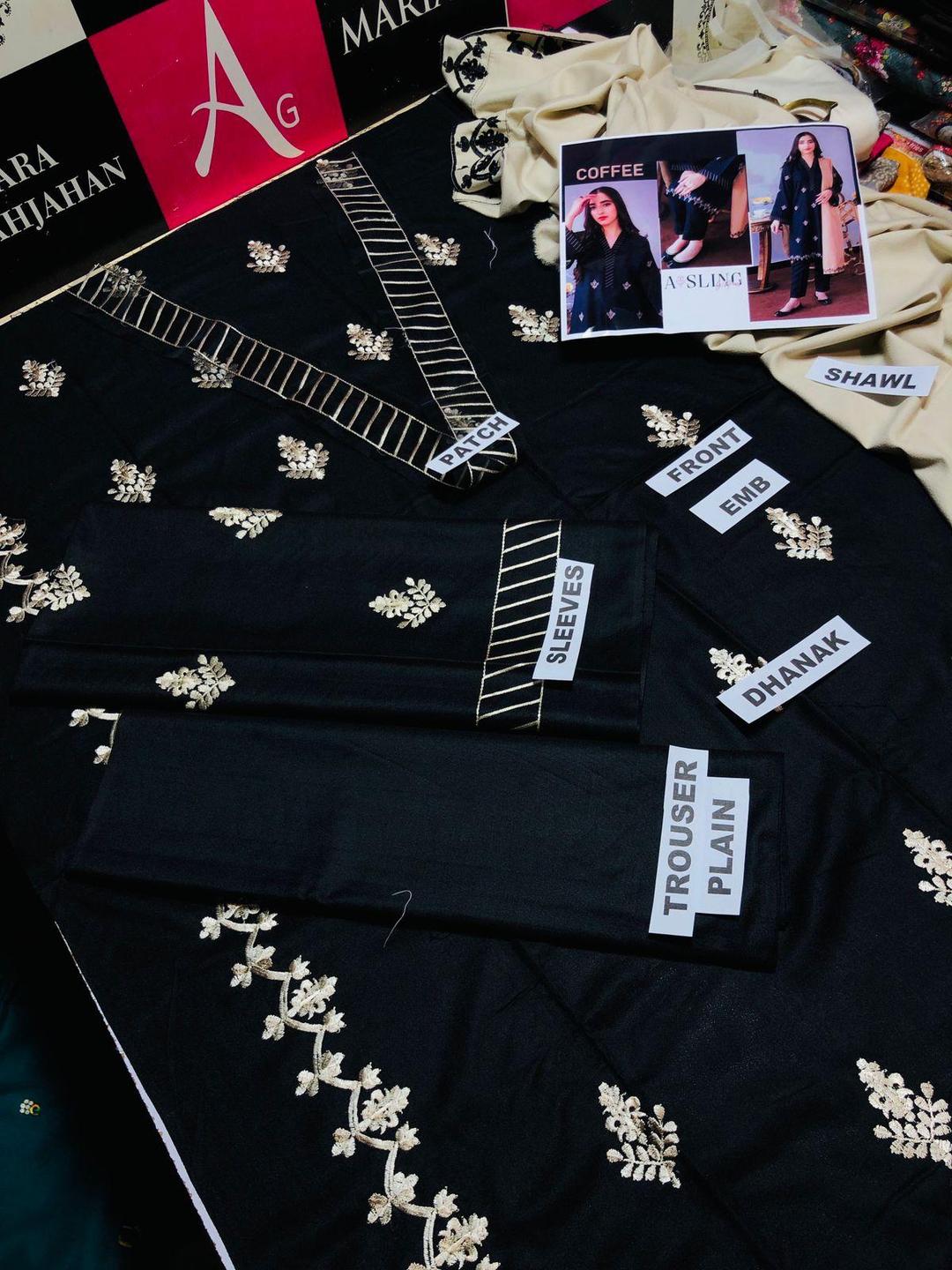 3 Pcs Women's Unstitched Embroidered Suit