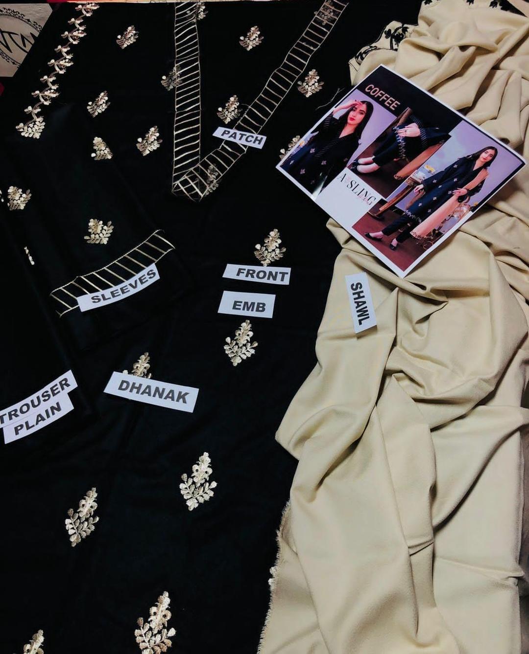 3 Pcs Women's Unstitched Embroidered Suit