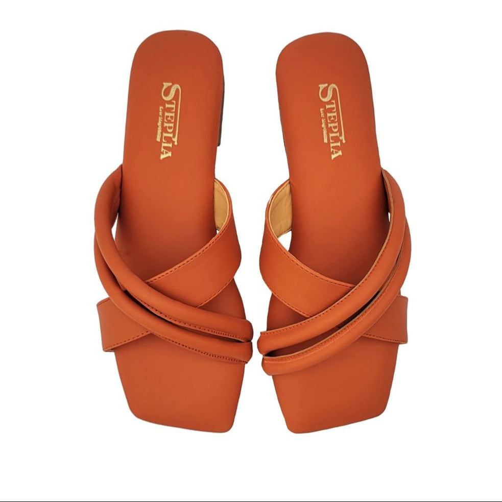 Stylish Women's Casual Orange Leather Flats - 1 Pair