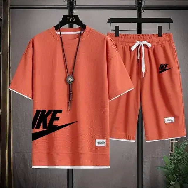 Men's breathable short-sleeved T-shirt + jogging shorts