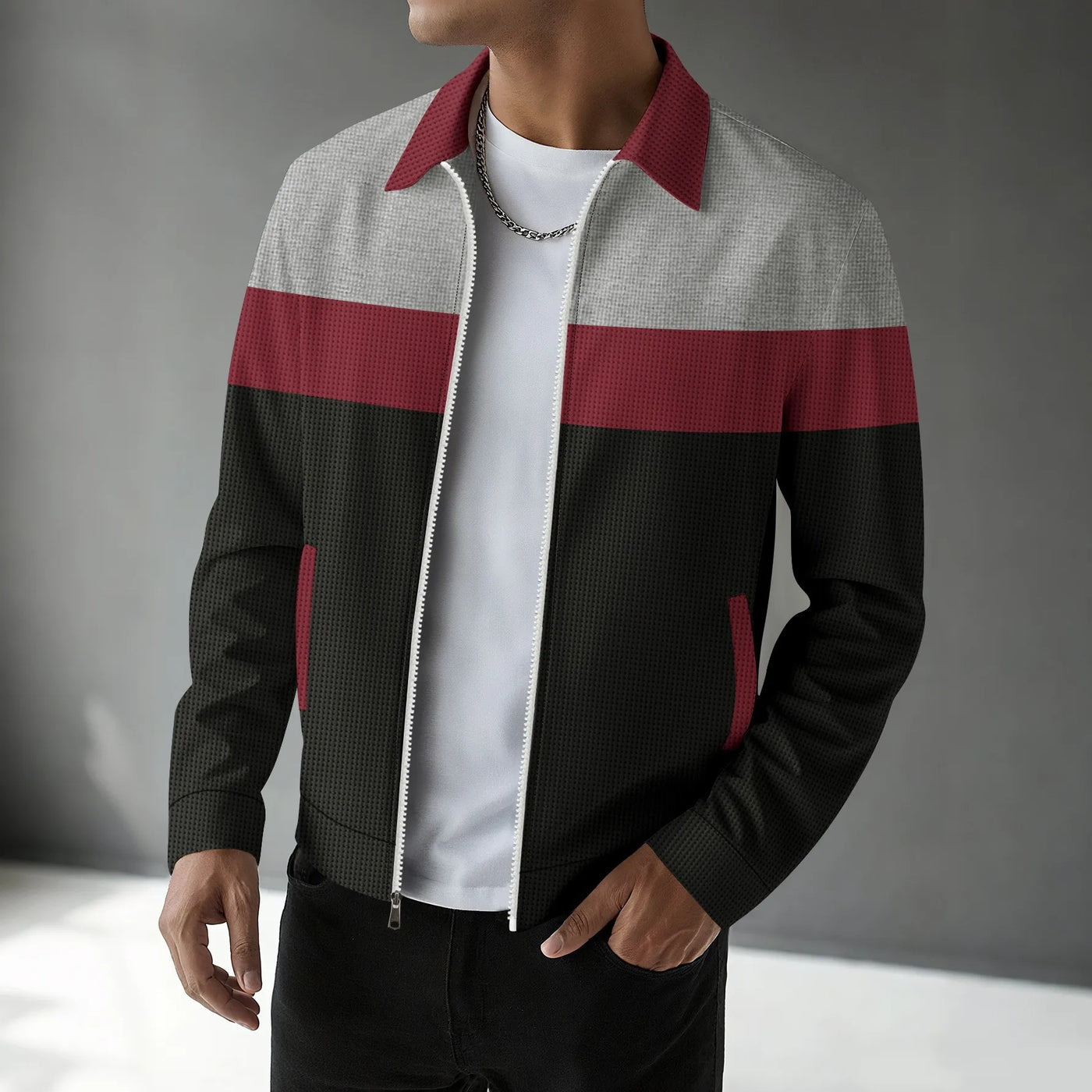 Spring and autumn new trend casual men's jacket with waffle pattern