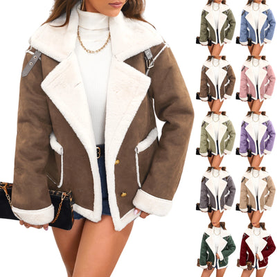 Women's Autumn Winter Fashion Lapel Thin Plush Short Jacket etwear