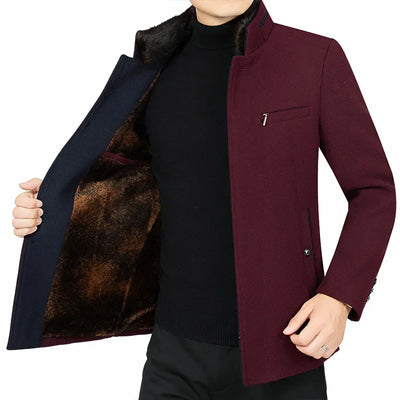 New Winter Men Stand Collar Cashmere Trench Coats