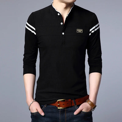 Men's Fashion Summer Long Sleeved POLO T-shirt Casual Cotton