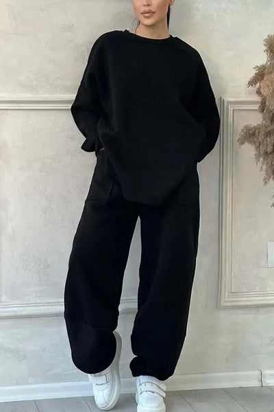 Women Full Sleeve Sweatshirts Round Neck Straight Long Pants Suits