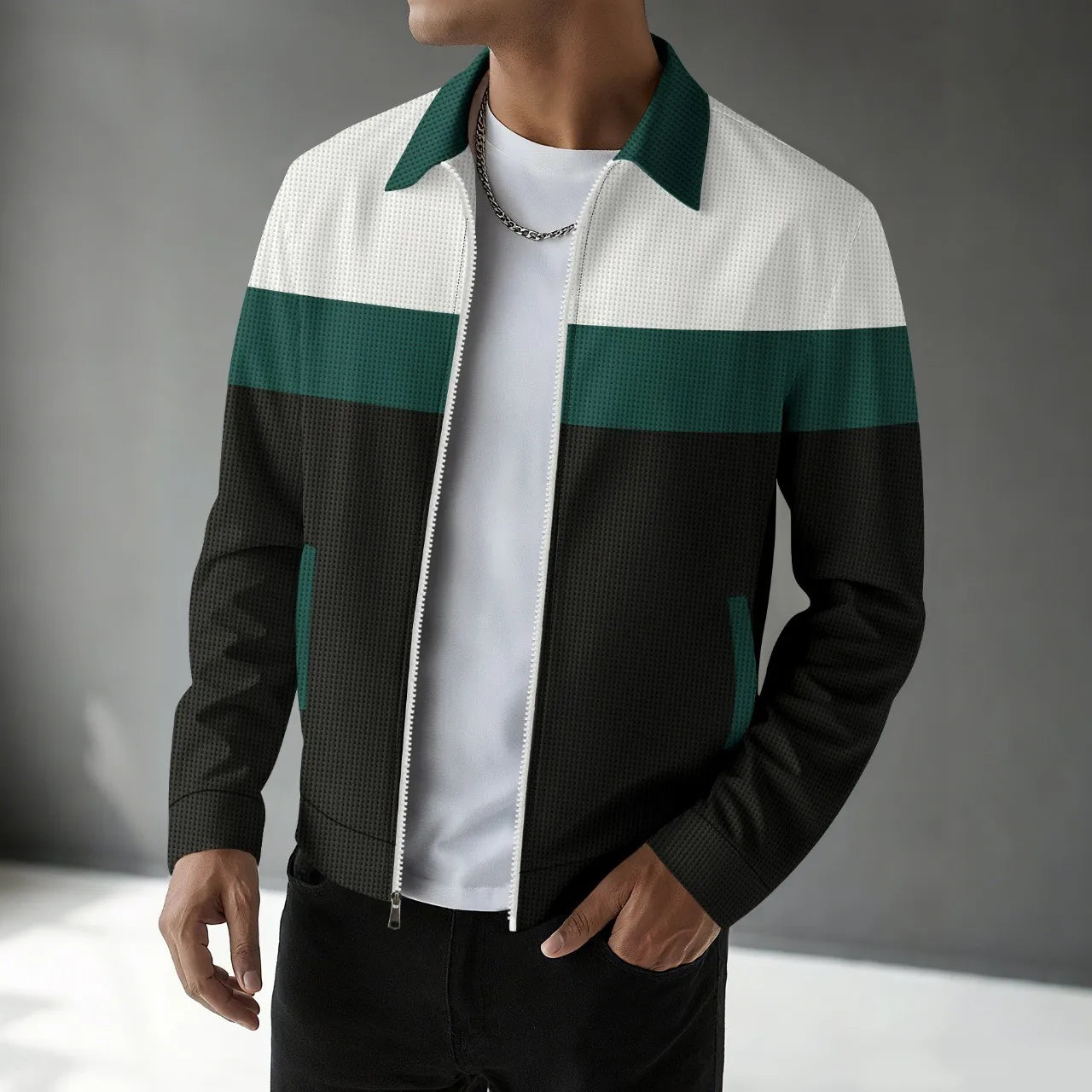 Spring and autumn new trend casual men's jacket with waffle pattern