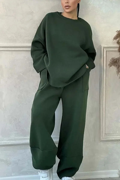 Women Full Sleeve Sweatshirts Round Neck Straight Long Pants Suits