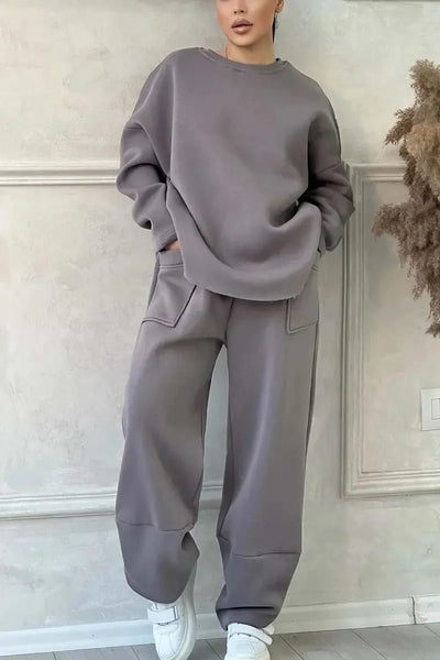 Women Full Sleeve Sweatshirts Round Neck Straight Long Pants Suits