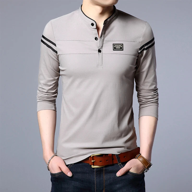 Men's Fashion Summer Long Sleeved POLO T-shirt Casual Cotton