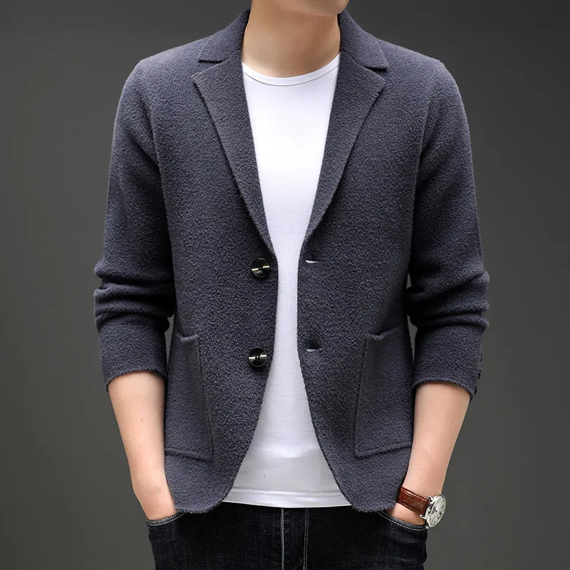 Autum Winter Brand Fashion Knit Blazer Mens Coats Jacket