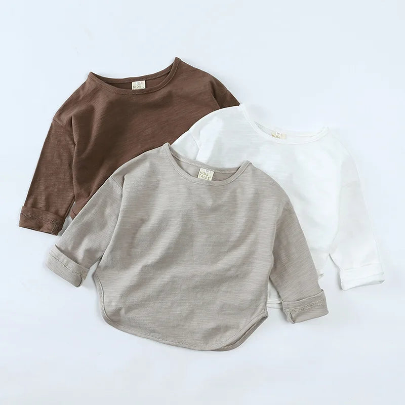 Autumn Boy Girl Baby O-neck Solid Bottoming Shirt