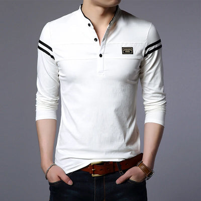 Men's Fashion Summer Long Sleeved POLO T-shirt Casual Cotton
