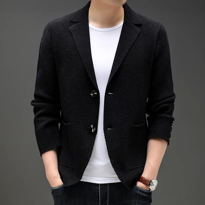 Autum Winter Brand Fashion Knit Blazer Mens Coats Jacket