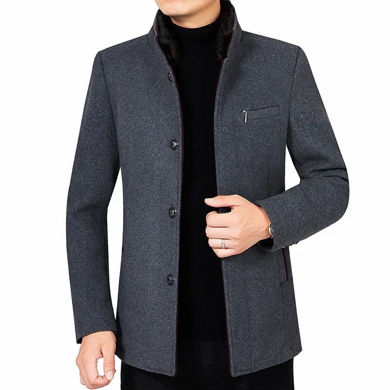 New Winter Men Stand Collar Cashmere Trench Coats