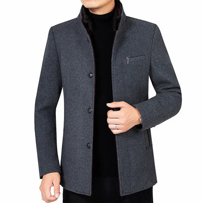New Winter Men Stand Collar Cashmere Trench Coats