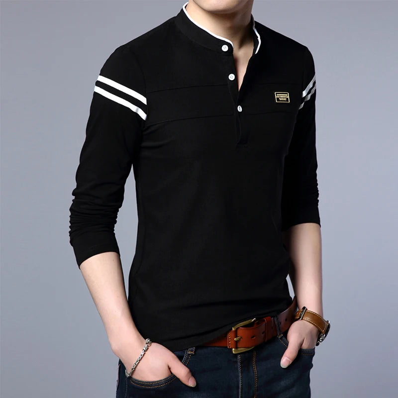 Men's Fashion Summer Long Sleeved POLO T-shirt Casual Cotton