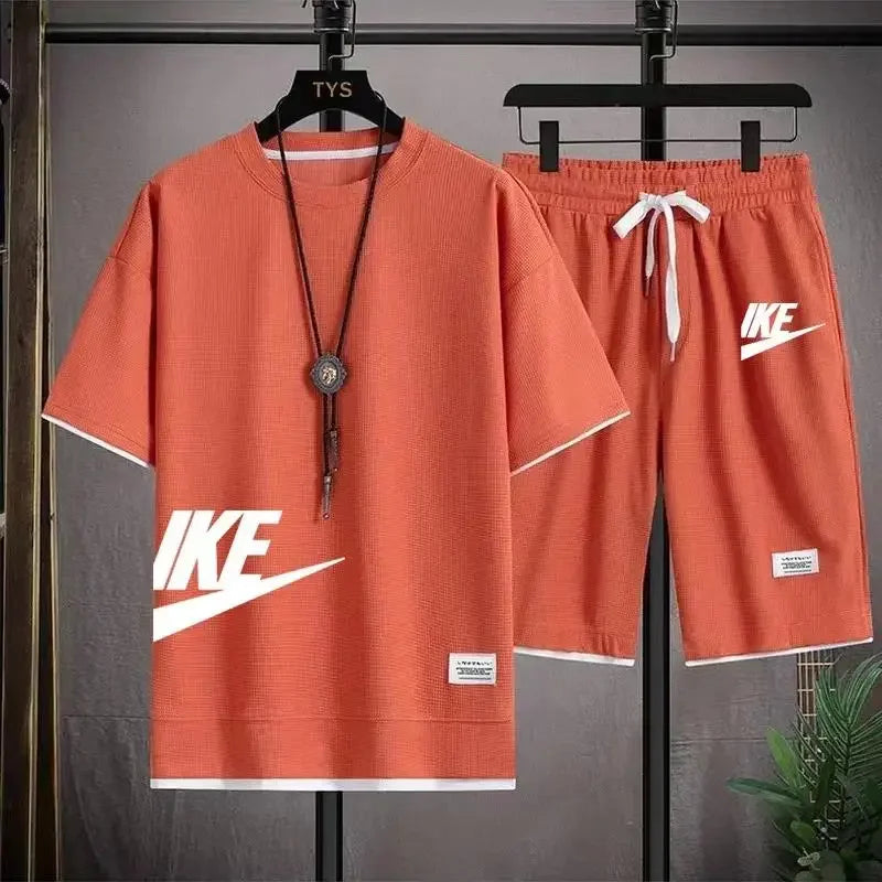 Men's breathable short-sleeved T-shirt + jogging shorts