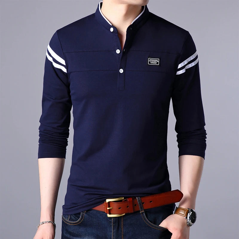 Men's Fashion Summer Long Sleeved POLO T-shirt Casual Cotton