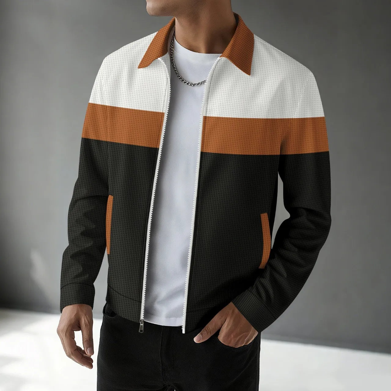 Spring and autumn new trend casual men's jacket with waffle pattern