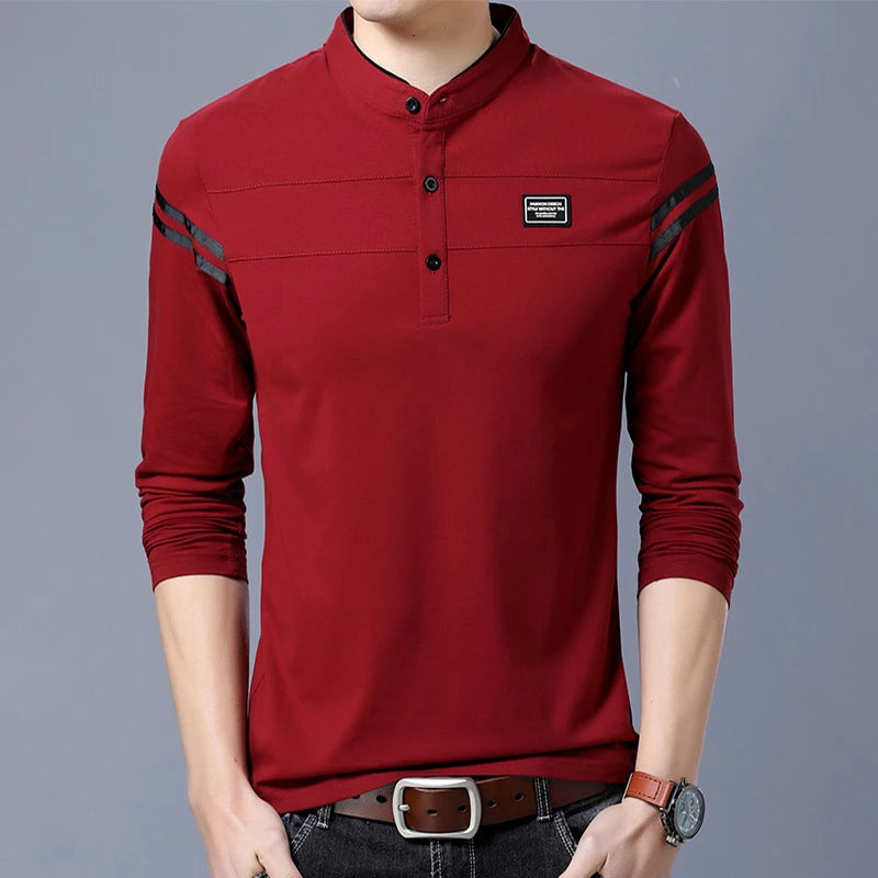 Men's Fashion Summer Long Sleeved POLO T-shirt Casual Cotton