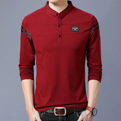 Men's Fashion Summer Long Sleeved POLO T-shirt Casual Cotton