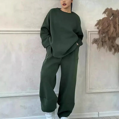 Women Full Sleeve Sweatshirts Round Neck Straight Long Pants Suits