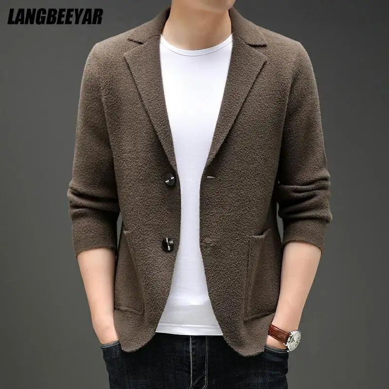 Autum Winter Brand Fashion Knit Blazer Mens Coats Jacket